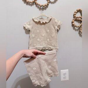 Cream Knit Baby Outfit with Floral Design